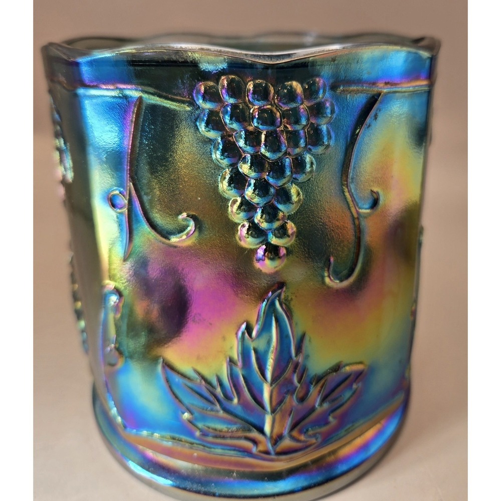 Vintage Carnival Glass Blue Iridescent Grape Harvest No Lid B#27